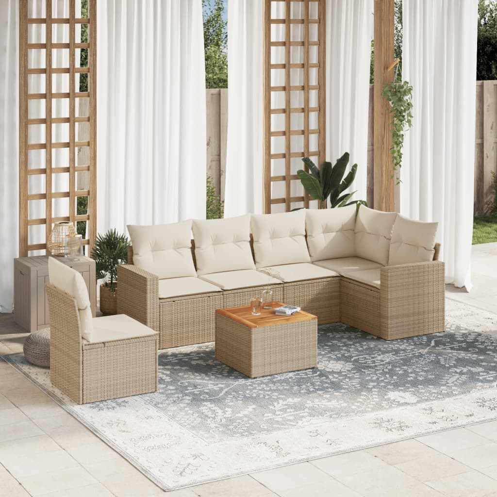 7-tlg. Garten-Sofagarnitur mit Kissen Beige Poly Rattan 7-tlg. Garten-Sofagarnitur mit Kissen Beige Poly Rattan