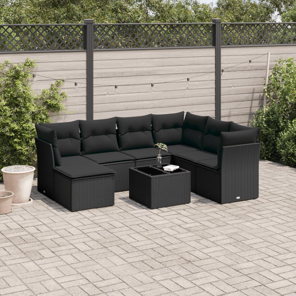 8-tlg. Garten-Sofagarnitur mit Kissen Schwarz Poly Rattan 8-tlg. Garten-Sofagarnitur mit Kissen Schwarz Poly Rattan