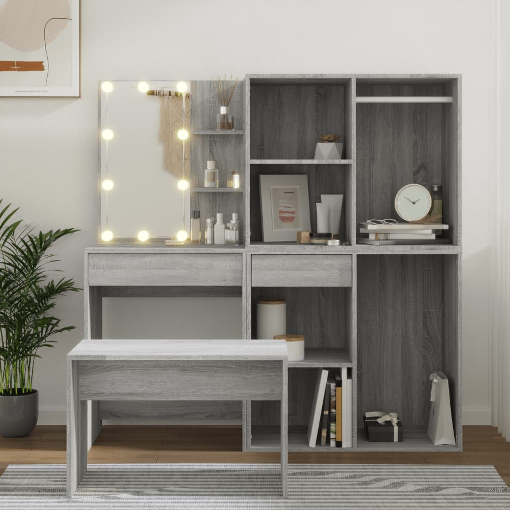 Schminktisch-Set mit LED Grau Sonoma Holzwerkstoff Schminktisch-Set mit LED Grau Sonoma Holzwerkstoff