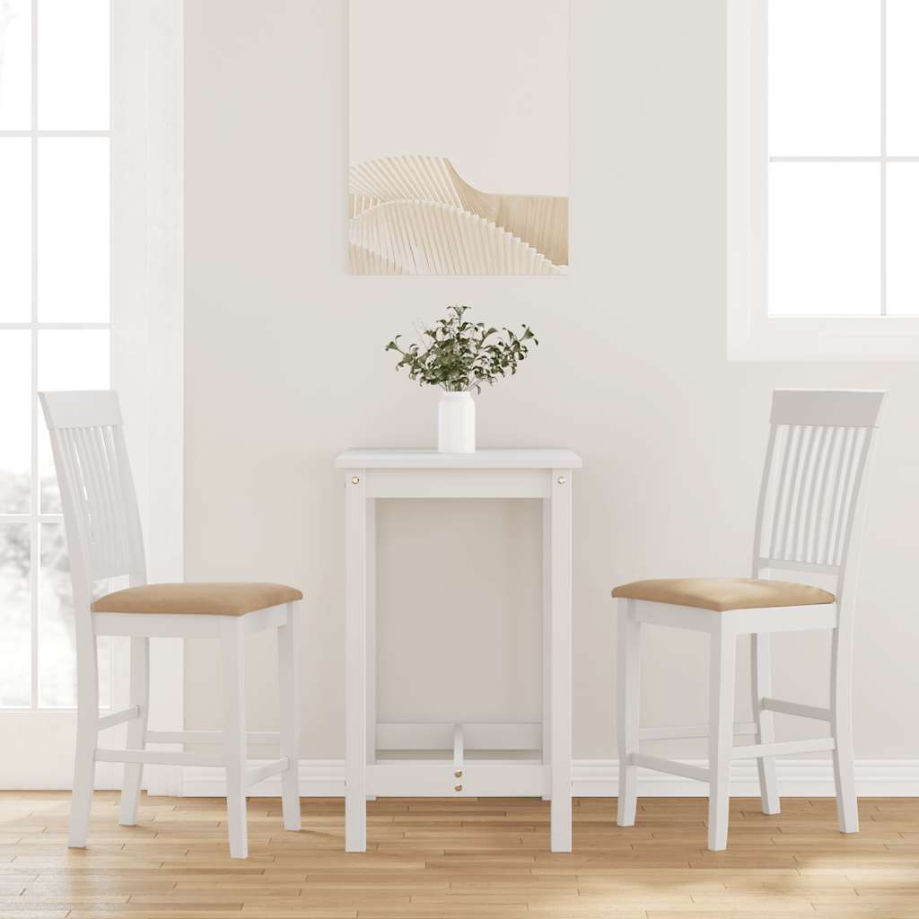 Barhocker mit Kissen 2 Stk. Weiß Massivholz Gummibaum Barhocker mit Kissen 2 Stk. Weiß Massivholz Gummibaum