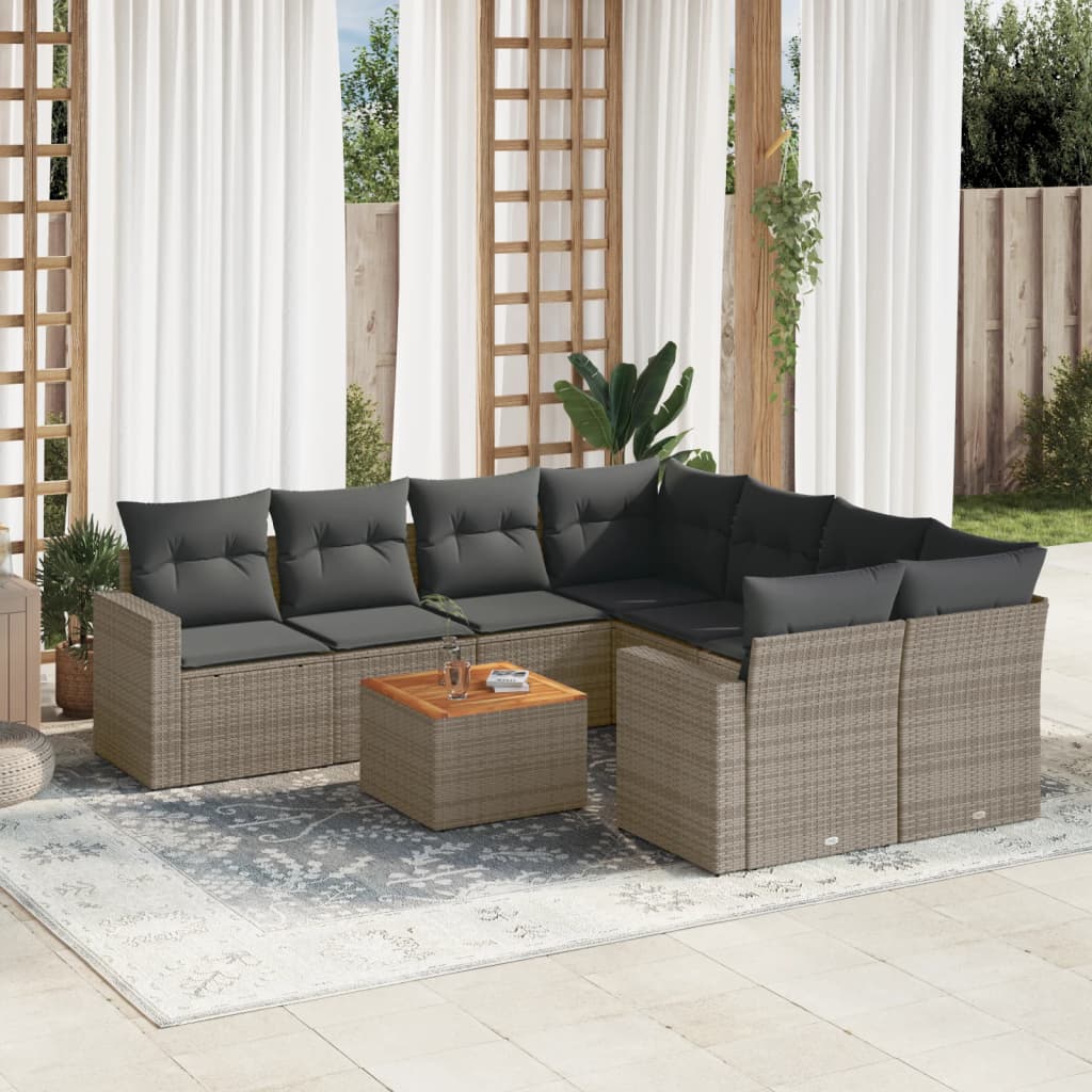 9-tlg. Garten-Sofagarnitur mit Kissen Grau Poly Rattan 9-tlg. Garten-Sofagarnitur mit Kissen Grau Poly Rattan