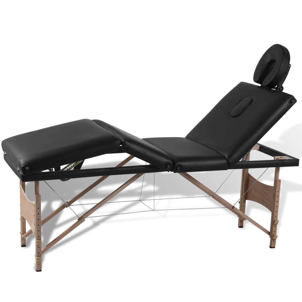 Massageliege Klappbar 4-Zonen mit Holzgestell Schwarz Massageliege Klappbar 4-Zonen mit Holzgestell Schwarz
