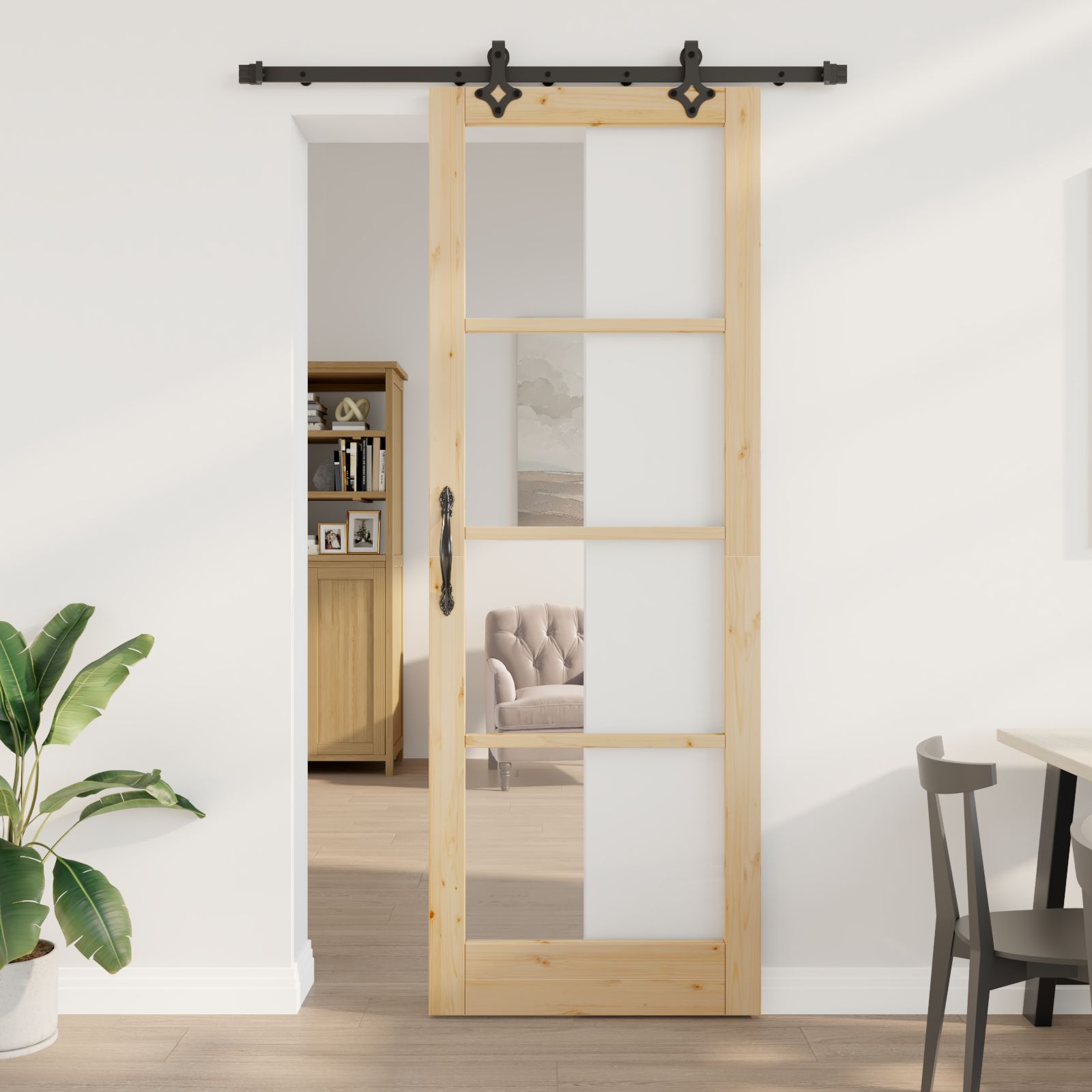 Schiebetür mit Hardware-Set 83x232 cm aus solidem Kiefernholz Schiebetür mit Hardware-Set 83x232 cm aus solidem Kiefernholz