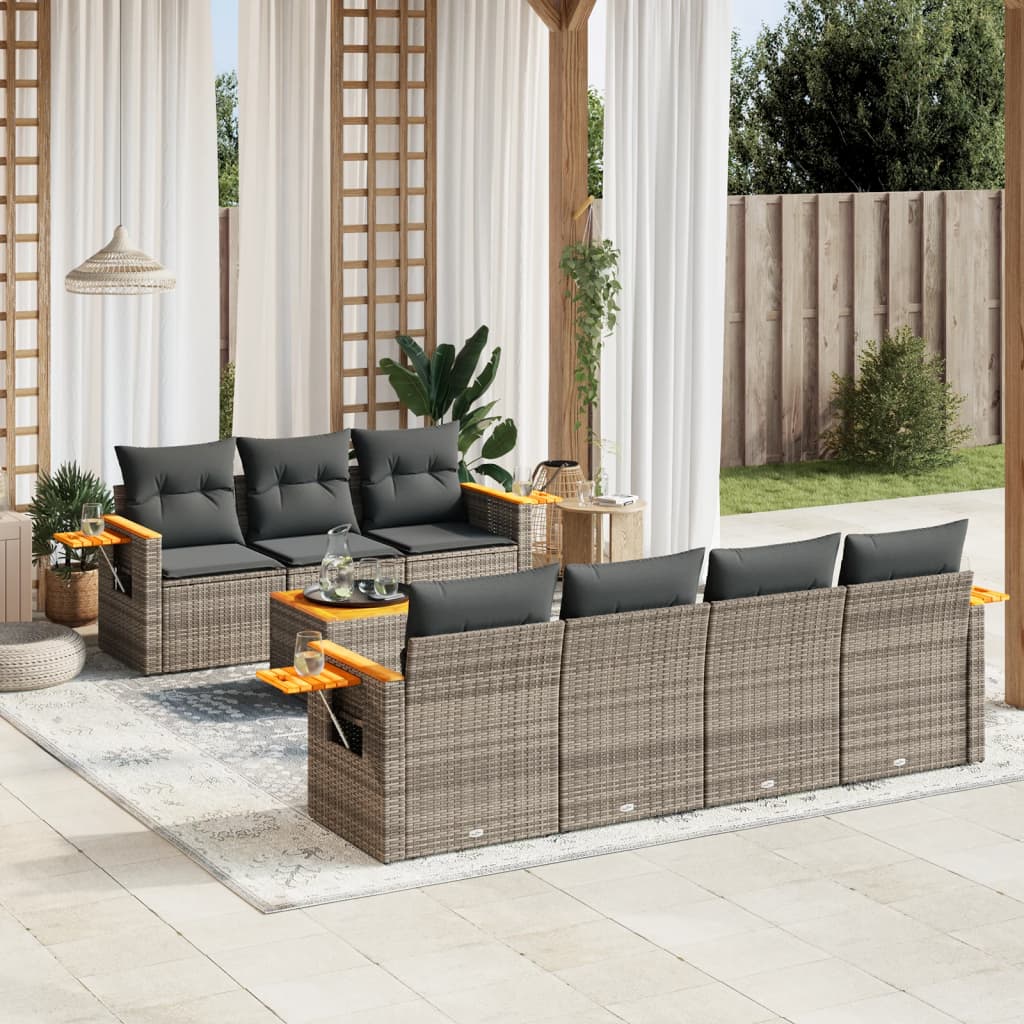 8-tlg. Garten-Sofagarnitur mit Kissen Grau Poly Rattan 8-tlg. Garten-Sofagarnitur mit Kissen Grau Poly Rattan