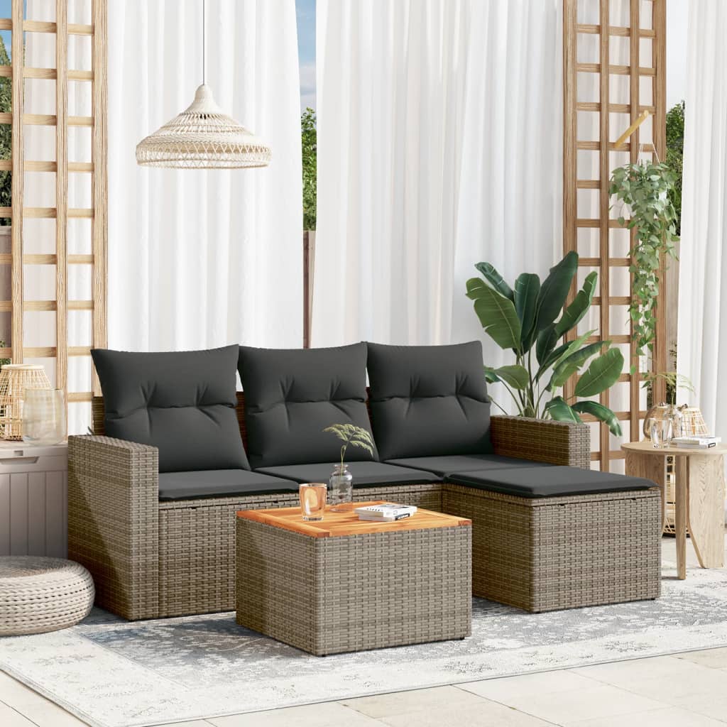 5-tlg. Garten-Sofagarnitur mit Kissen Grau Poly Rattan 5-tlg. Garten-Sofagarnitur mit Kissen Grau Poly Rattan