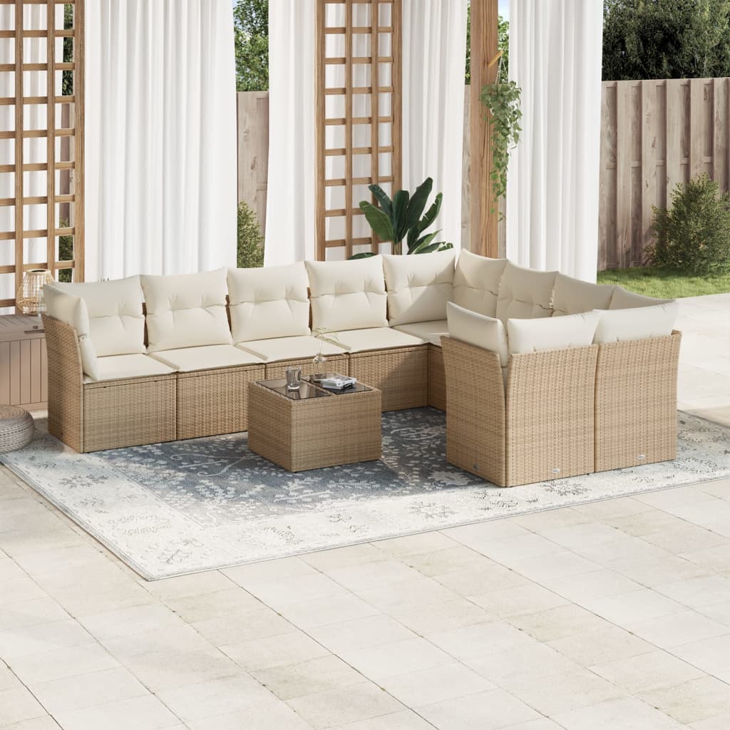10-tlg. Garten-Sofagarnitur mit Kissen Beige Poly Rattan 10-tlg. Garten-Sofagarnitur mit Kissen Beige Poly Rattan
