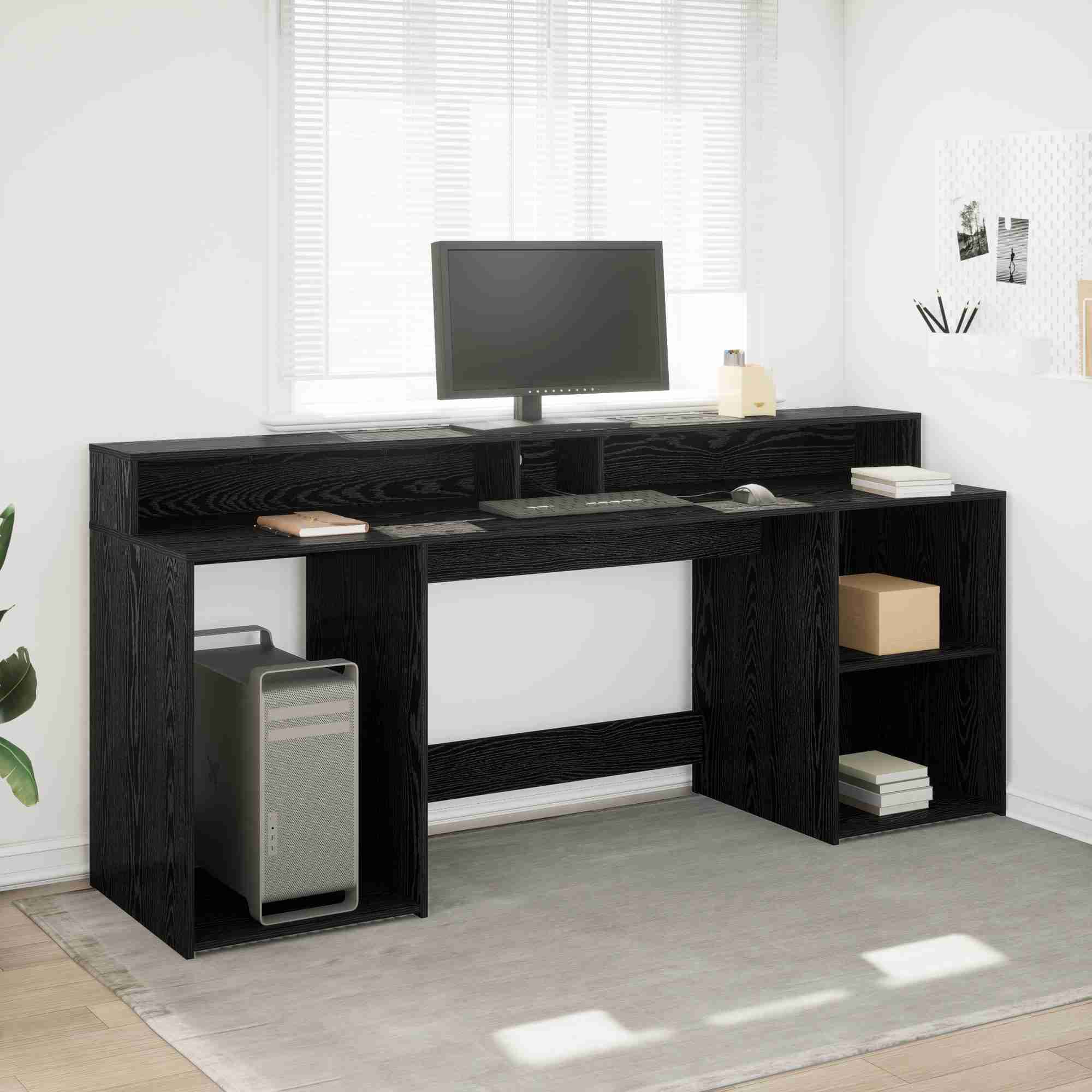 Schreibtisch Schwarz Eiche 200x55x91 cm Holzwerkstoff Schreibtisch Schwarz Eiche 200x55x91 cm Holzwerkstoff