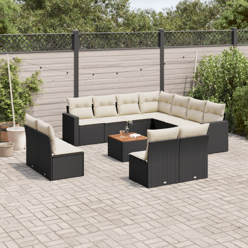 12-tlg. Garten-Sofagarnitur mit Kissen Schwarz Poly Rattan 12-tlg. Garten-Sofagarnitur mit Kissen Schwarz Poly Rattan