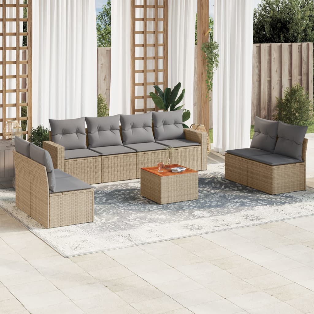 9-tlg. Garten-Sofagarnitur mit Kissen Beige Poly Rattan 9-tlg. Garten-Sofagarnitur mit Kissen Beige Poly Rattan