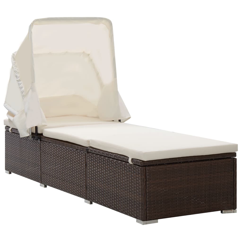 Sonnenliege mit Sonnenschutz und Auflagen Poly Rattan Braun Sonnenliege mit Sonnenschutz und Auflagen Poly Rattan Braun