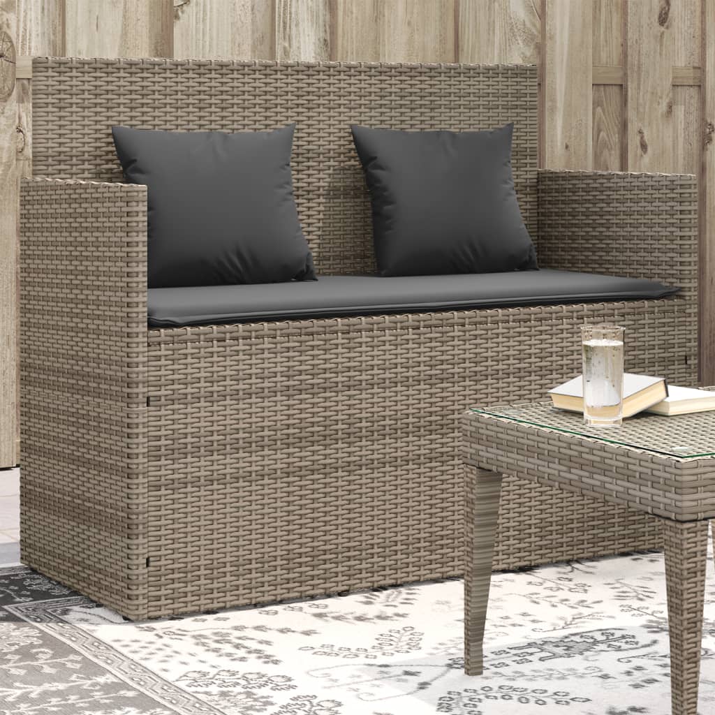 Gartenbank mit Kissen Grau Poly Rattan Gartenbank mit Kissen Grau Poly Rattan
