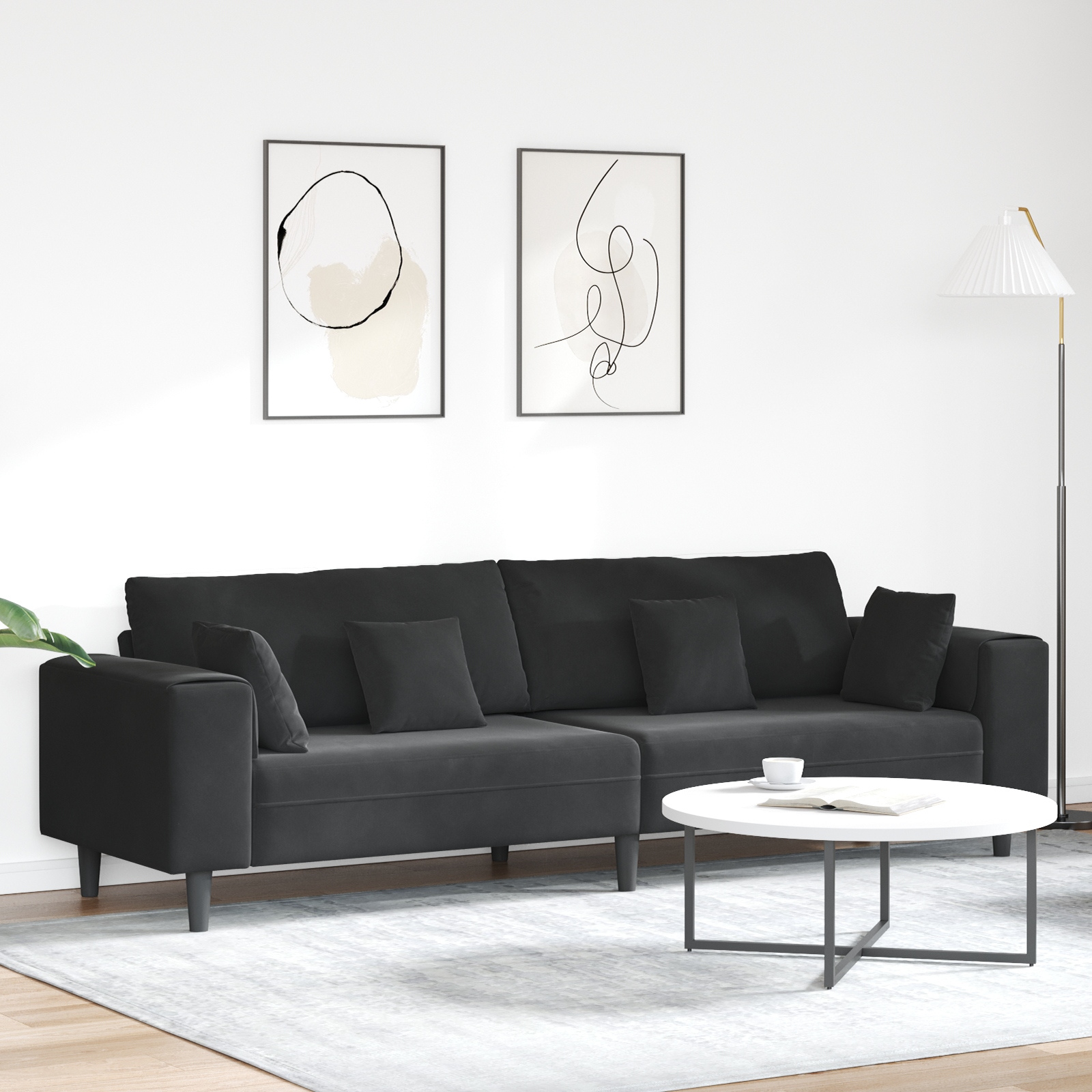 Samt Sofa mit Kissen mit Kissen Schwarz 208 cm Samt Samt Sofa mit Kissen mit Kissen Schwarz 208 cm Samt