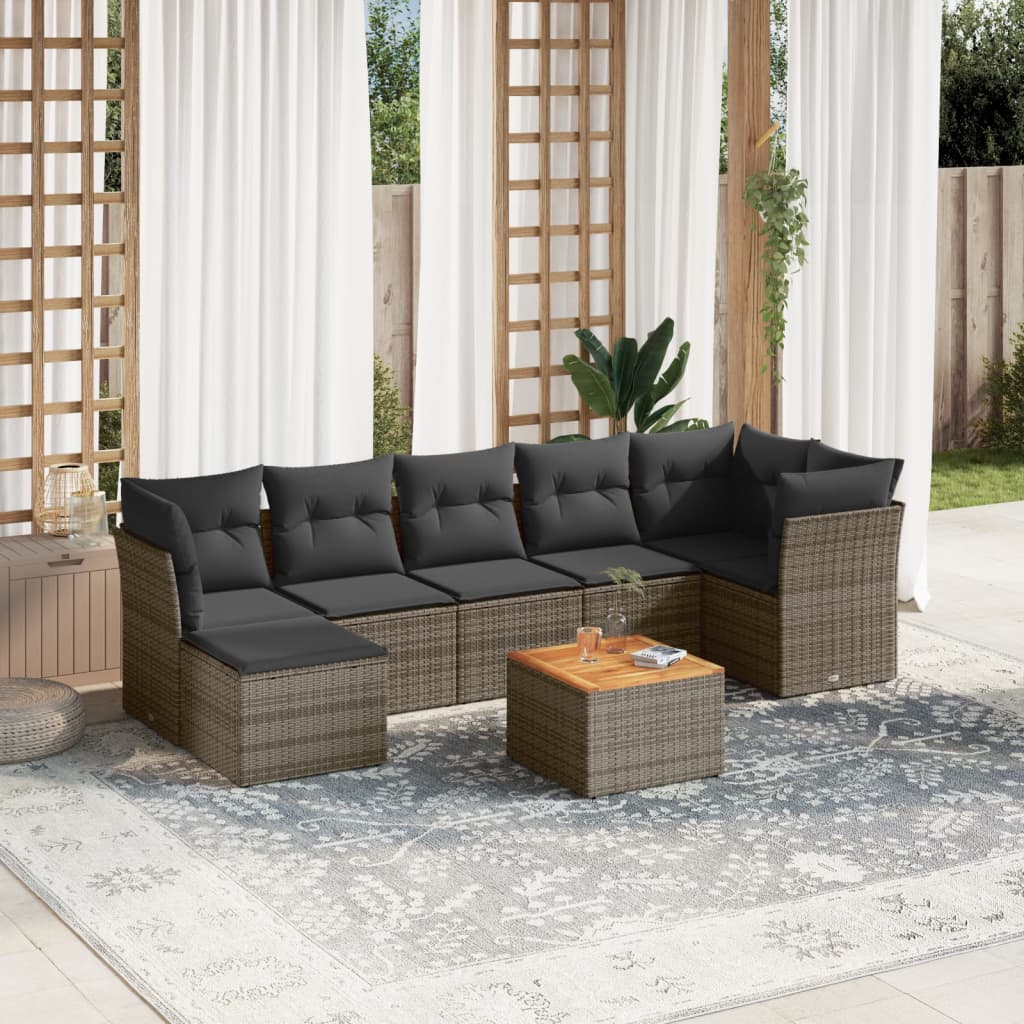 8-tlg. Garten-Sofagarnitur mit Kissen Grau Poly Rattan 8-tlg. Garten-Sofagarnitur mit Kissen Grau Poly Rattan