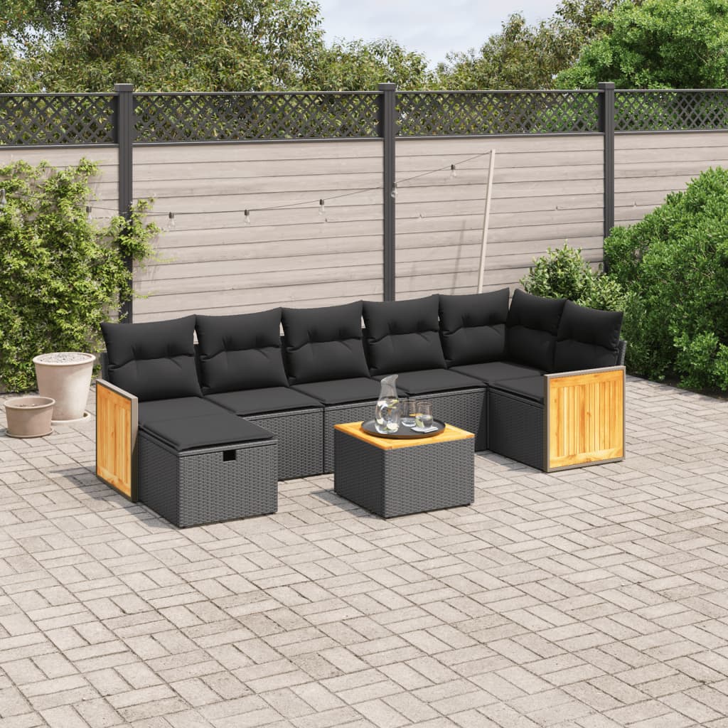 8-tlg. Garten-Sofagarnitur mit Kissen Schwarz Poly Rattan 8-tlg. Garten-Sofagarnitur mit Kissen Schwarz Poly Rattan