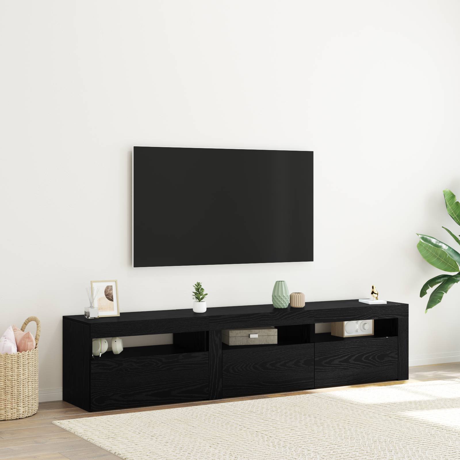 TV-Schränke 2 Stück mit LED-Lichtern Schwarz Eiche Holzwerkstoff TV-Schränke 2 Stück mit LED-Lichtern Schwarz Eiche Holzwerkstoff