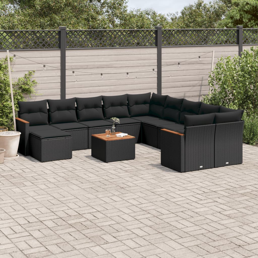 12-tlg. Garten-Sofagarnitur mit Kissen Schwarz Poly Rattan 12-tlg. Garten-Sofagarnitur mit Kissen Schwarz Poly Rattan