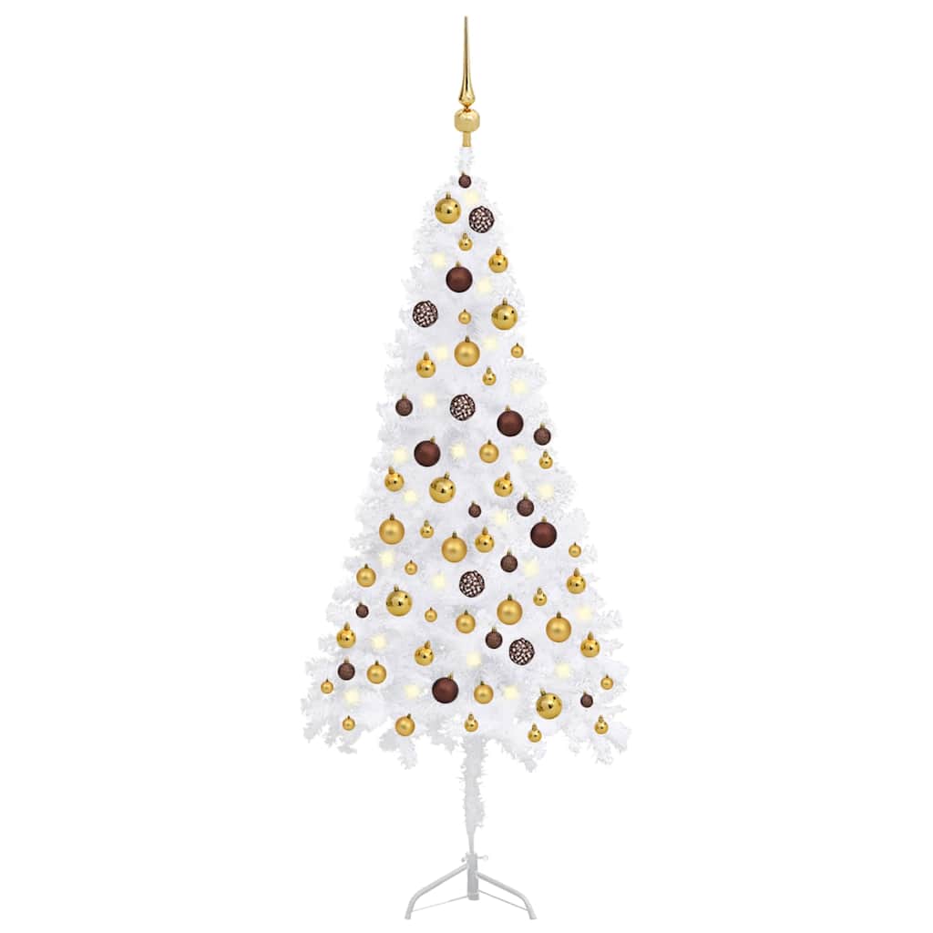 Künstlicher Eck-Weihnachtsbaum LEDs & Kugeln Weiß 120 cm PVC Künstlicher Eck-Weihnachtsbaum LEDs & Kugeln Weiß 120 cm PVC
