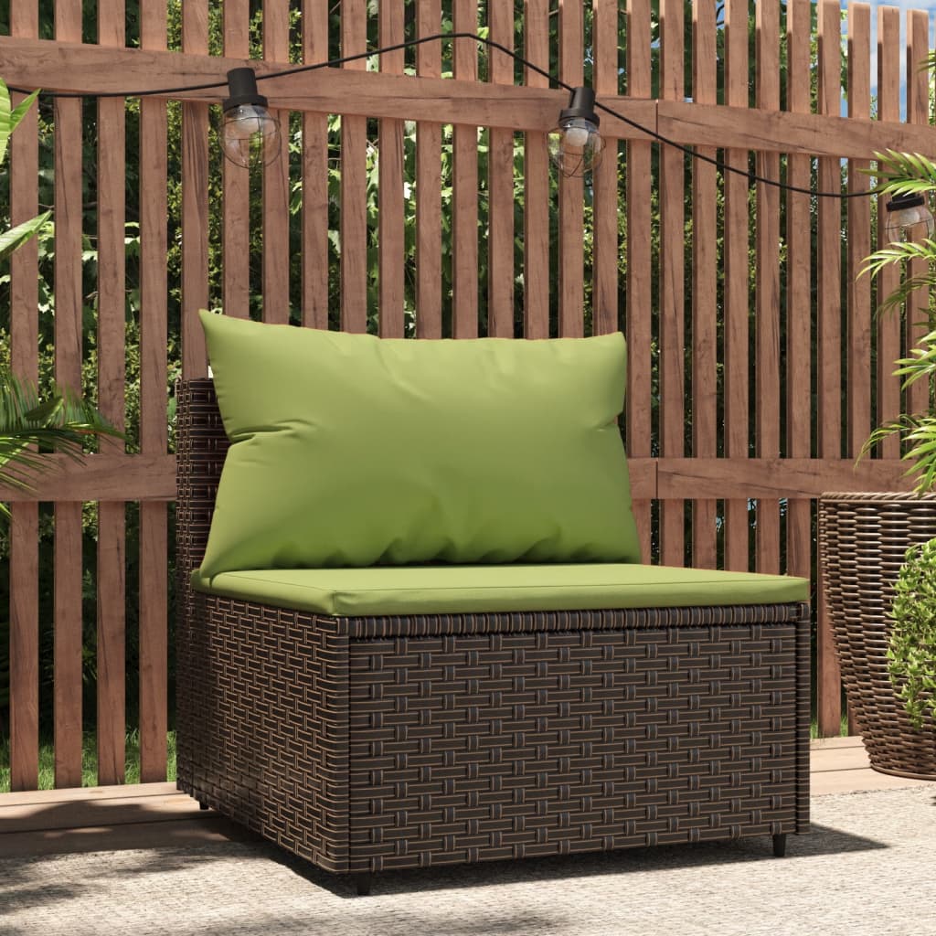 Garten-Mittelsofa mit Kissen Braun Poly Rattan Garten-Mittelsofa mit Kissen Braun Poly Rattan