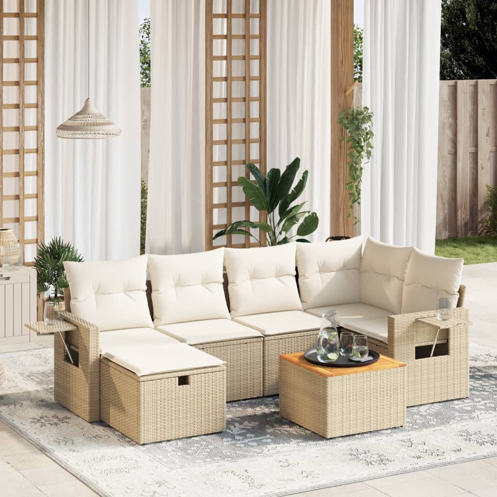 7-tlg. Garten-Sofagarnitur mit Kissen Beige Poly Rattan 7-tlg. Garten-Sofagarnitur mit Kissen Beige Poly Rattan