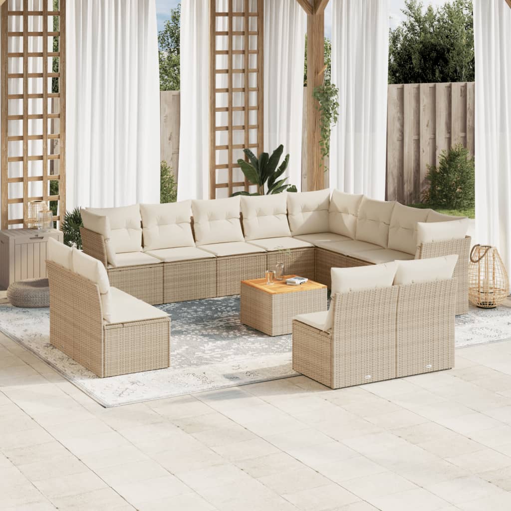 13-tlg. Garten-Sofagarnitur mit Kissen Beige Poly Rattan 13-tlg. Garten-Sofagarnitur mit Kissen Beige Poly Rattan