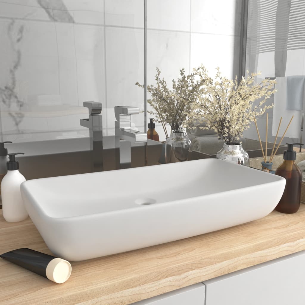Luxus-Waschbecken Rechteckig Matt Weiß 71x38 cm Keramik Luxus-Waschbecken Rechteckig Matt Weiß 71x38 cm Keramik