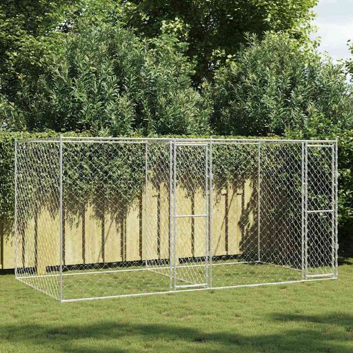 Hundekäfig Silber 400 x 200 x 200 cm Verzinkter Stahl Hundekäfig Silber 400 x 200 x 200 cm Verzinkter Stahl