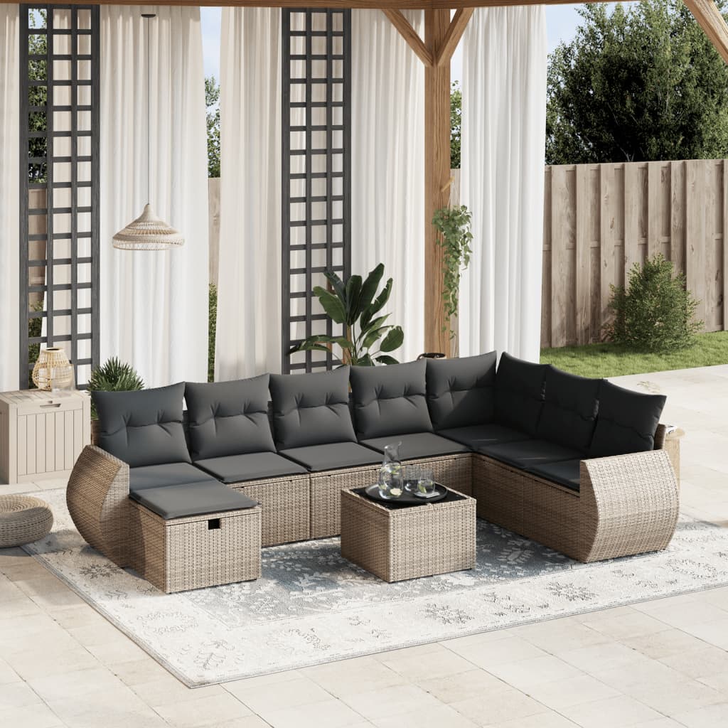 9-tlg. Garten-Sofagarnitur mit Kissen Grau Poly Rattan 9-tlg. Garten-Sofagarnitur mit Kissen Grau Poly Rattan