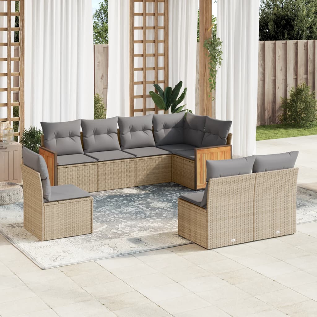 8-tlg. Garten-Sofagarnitur mit Kissen Beige Poly Rattan 8-tlg. Garten-Sofagarnitur mit Kissen Beige Poly Rattan