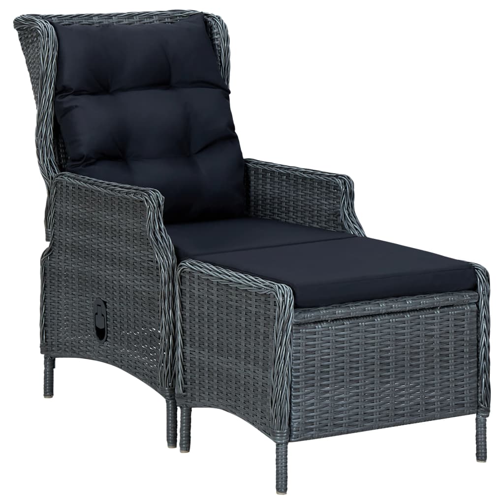 Gartensessel Verstellbar mit Fußhocker Poly-Rattan Dunkelgrau