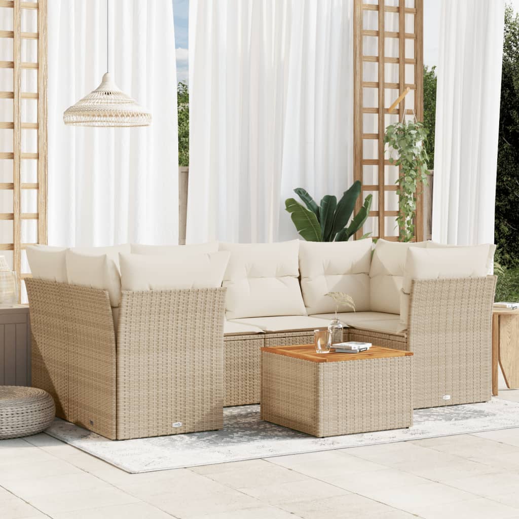 7-tlg. Garten-Sofagarnitur mit Kissen Beige Poly Rattan 7-tlg. Garten-Sofagarnitur mit Kissen Beige Poly Rattan