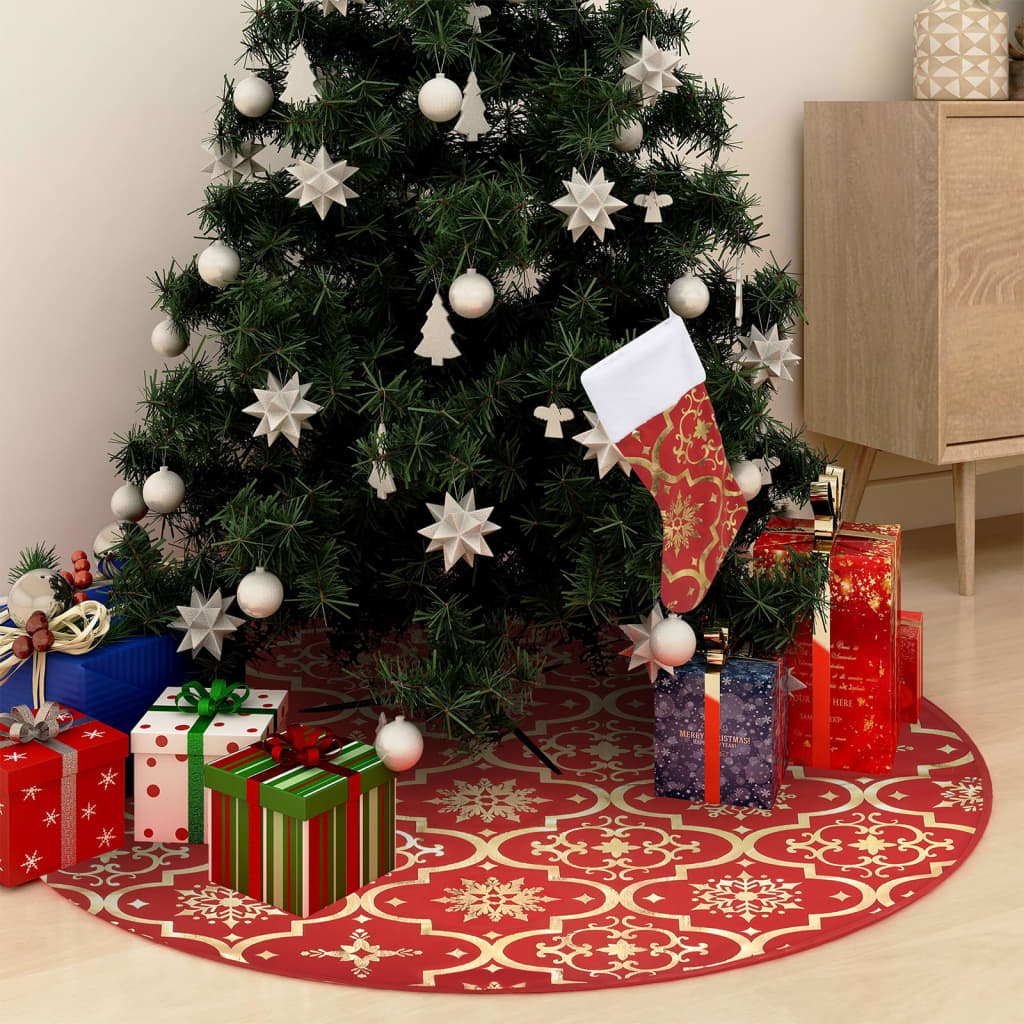 Luxus-Weihnachtsbaumdecke mit Socke Rot 90 cm Stoff Luxus-Weihnachtsbaumdecke mit Socke Rot 90 cm Stoff
