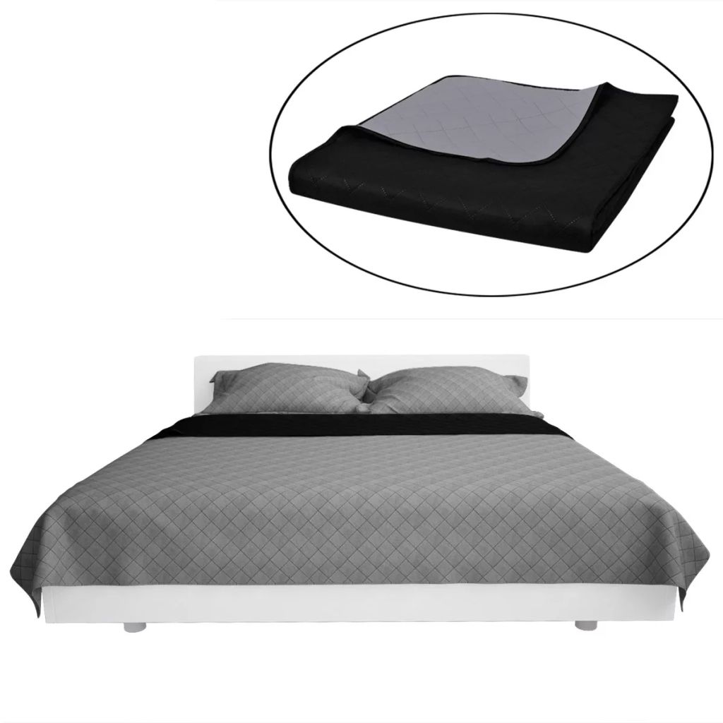 Zweiseitige Tagesdecke Gesteppt Schwarz/Grau 230x260 cm Zweiseitige Tagesdecke Gesteppt Schwarz/Grau 230x260 cm