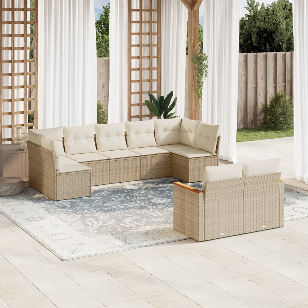 9-tlg. Garten-Sofagarnitur mit Kissen Beige Poly Rattan 9-tlg. Garten-Sofagarnitur mit Kissen Beige Poly Rattan