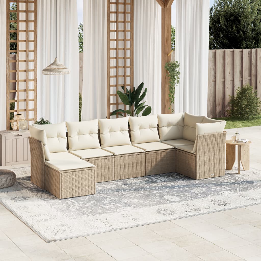 7-tlg. Garten-Sofagarnitur mit Kissen Beige Poly Rattan 7-tlg. Garten-Sofagarnitur mit Kissen Beige Poly Rattan