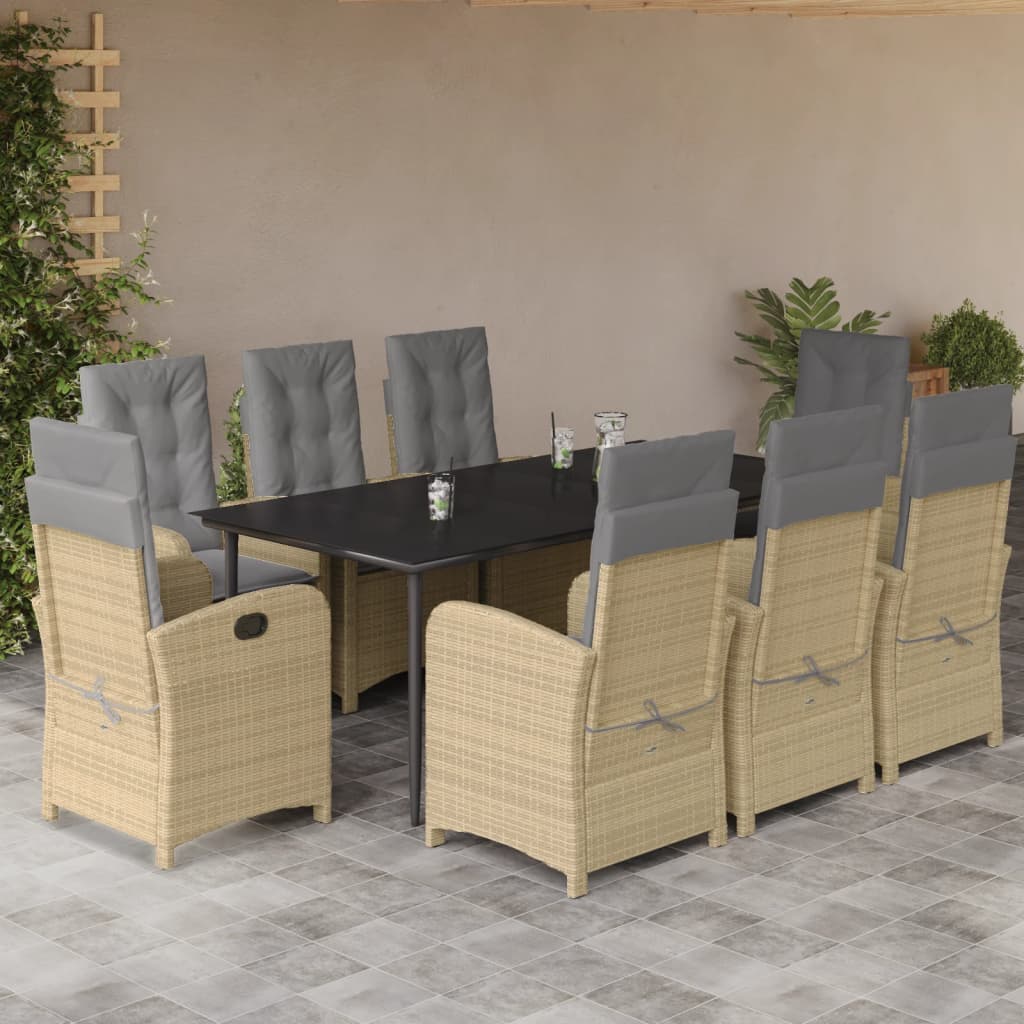 9-tlg. Garten-Essgruppe mit Kissen Beigemischung Poly Rattan