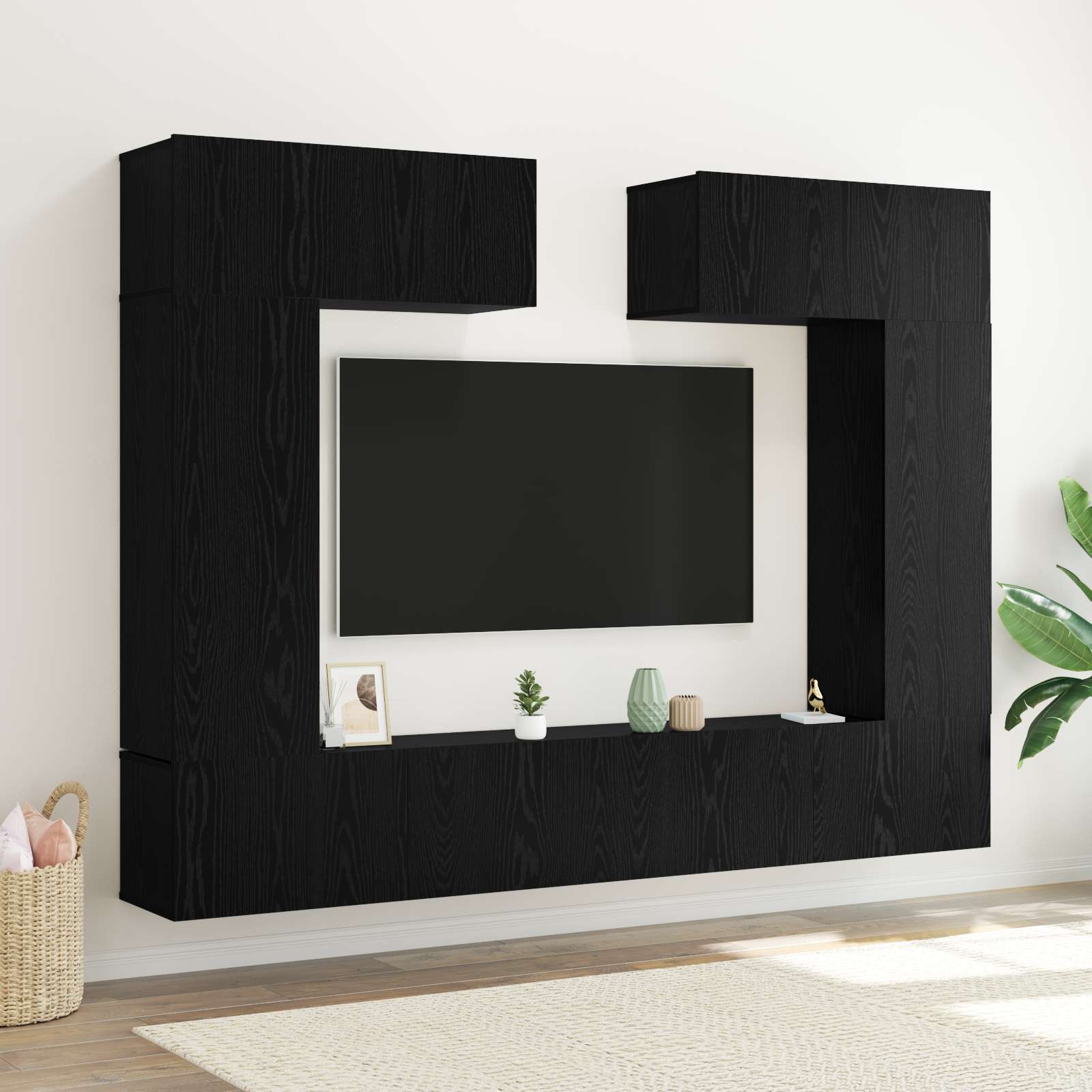 8-teiliges TV-Schrankset Wandmontierte schwarze Eiche Spanplatte 8-teiliges TV-Schrankset Wandmontierte schwarze Eiche Spanplatte
