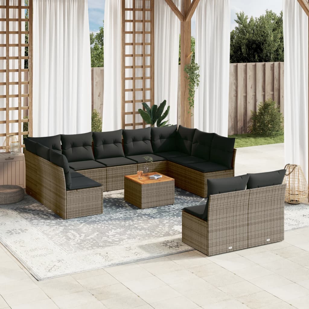 12-tlg. Garten-Sofagarnitur mit Kissen Grau Poly Rattan 12-tlg. Garten-Sofagarnitur mit Kissen Grau Poly Rattan
