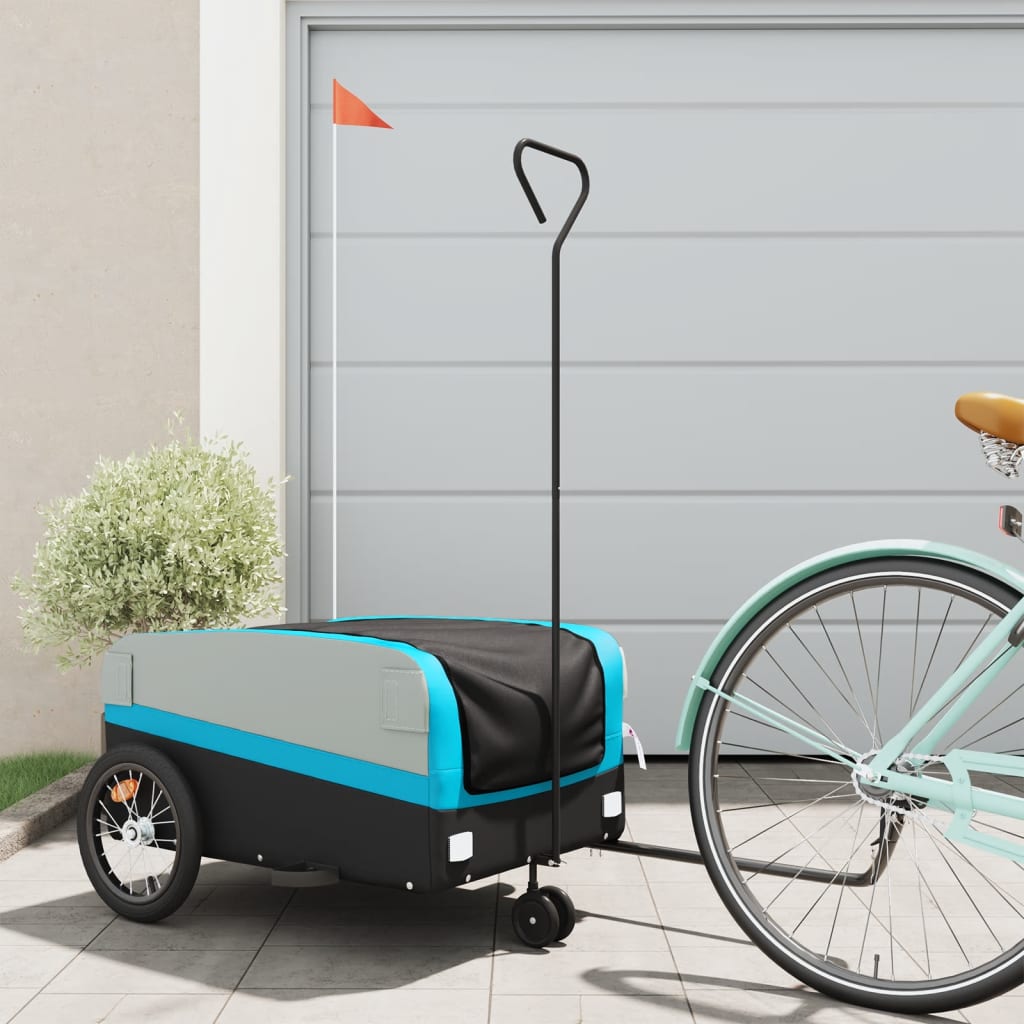Fahrradanhänger Schwarz und Blau 45 kg Eisen Fahrradanhänger Schwarz und Blau 45 kg Eisen