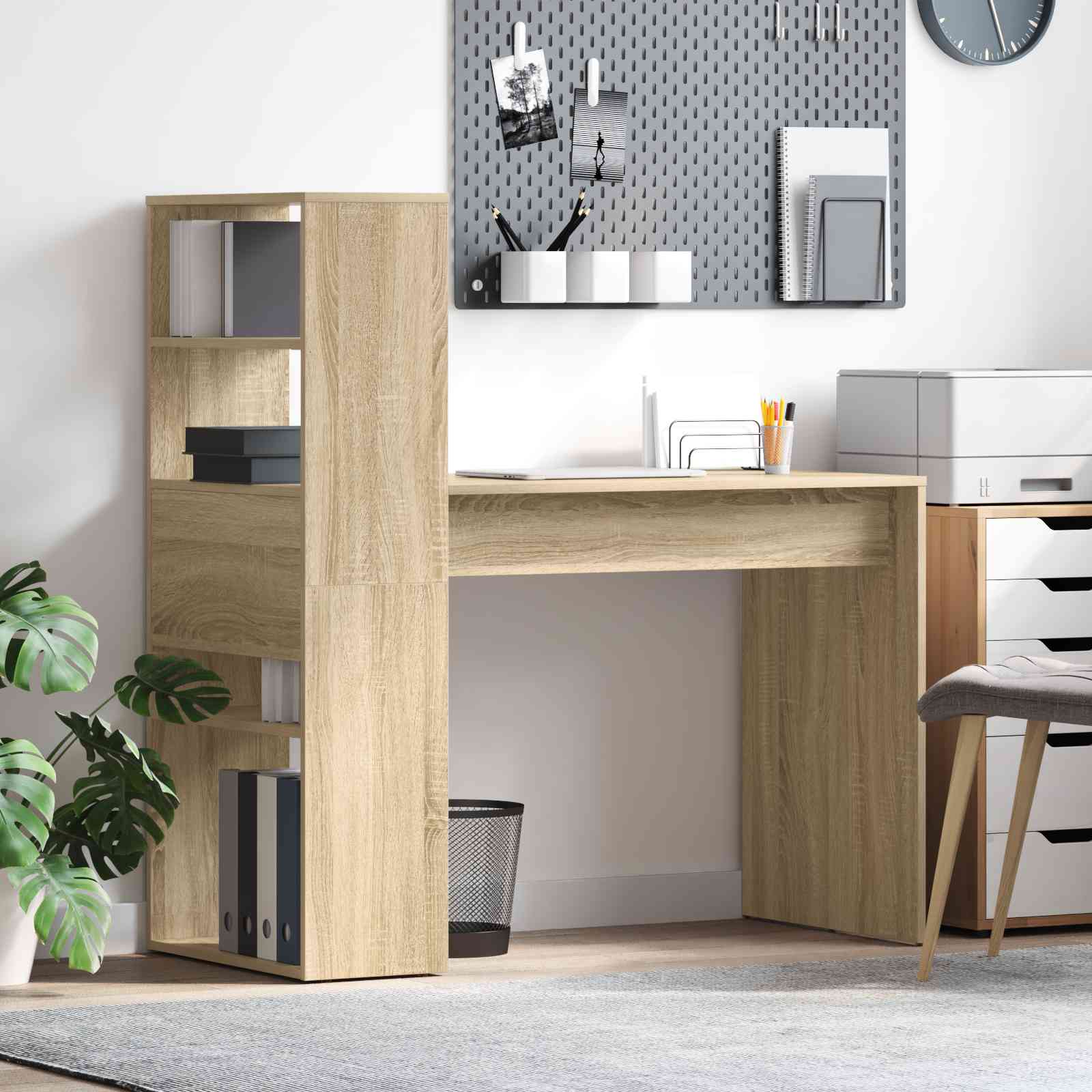 Schreibtisch mit Stauraum Sonoma Eiche 113x54x120 cm Spanplatte Schreibtisch mit Stauraum Sonoma Eiche 113x54x120 cm Spanplatte
