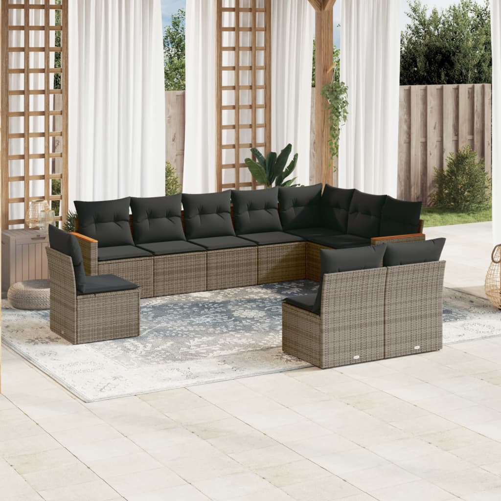 10-tlg. Garten-Sofagarnitur mit Kissen Grau Poly Rattan 10-tlg. Garten-Sofagarnitur mit Kissen Grau Poly Rattan