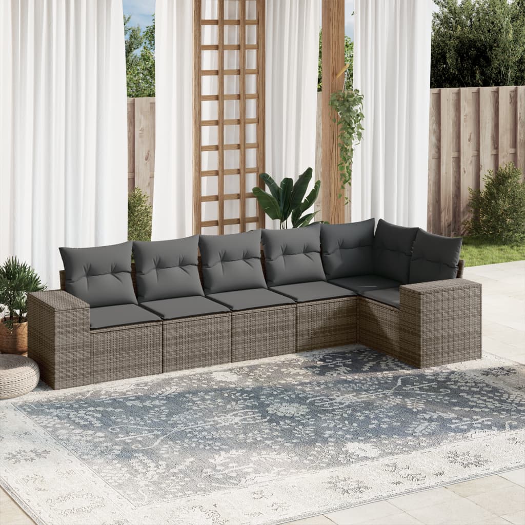 6-tlg. Garten-Sofagarnitur mit Kissen Grau Poly Rattan 6-tlg. Garten-Sofagarnitur mit Kissen Grau Poly Rattan