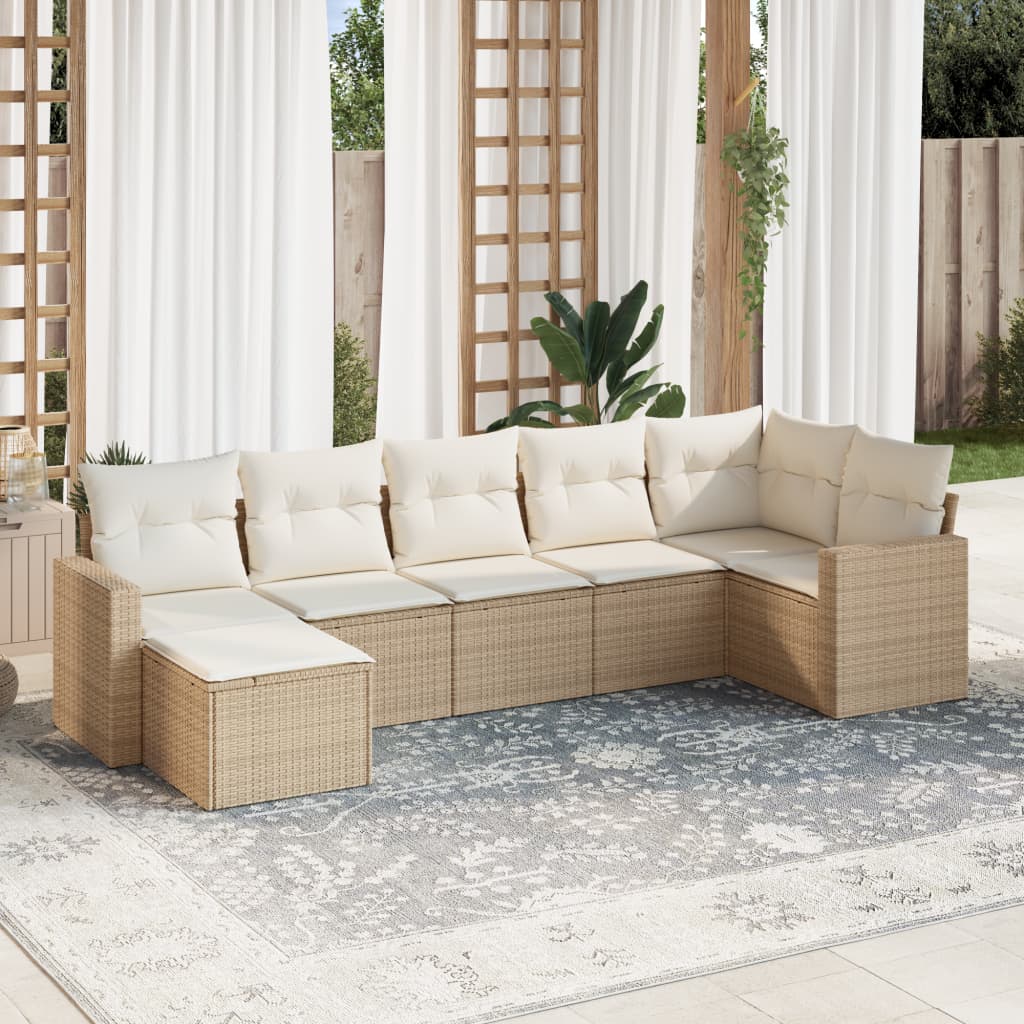 7-tlg. Garten-Sofagarnitur mit Kissen Beige Poly Rattan 7-tlg. Garten-Sofagarnitur mit Kissen Beige Poly Rattan