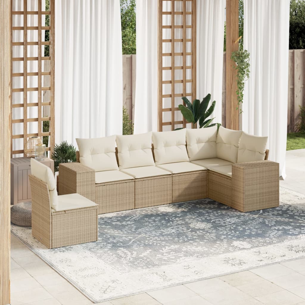 6-tlg. Garten-Sofagarnitur mit Kissen Beige Poly Rattan 6-tlg. Garten-Sofagarnitur mit Kissen Beige Poly Rattan