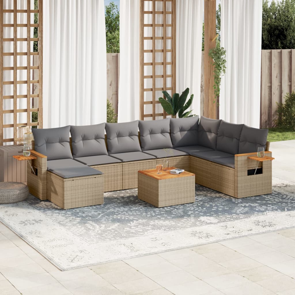 9-tlg. Garten-Sofagarnitur mit Kissen Beige Poly Rattan 9-tlg. Garten-Sofagarnitur mit Kissen Beige Poly Rattan