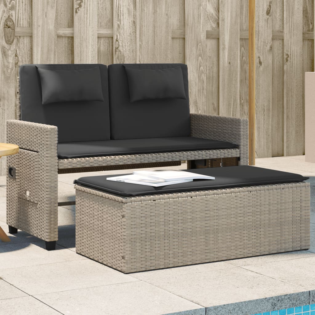 Gartenbank Verstellbar mit Kissen Hellgrau Poly Rattan Gartenbank Verstellbar mit Kissen Hellgrau Poly Rattan