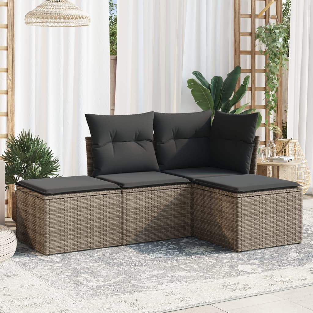 4-tlg. Garten-Sofagarnitur mit Kissen Grau Poly Rattan 4-tlg. Garten-Sofagarnitur mit Kissen Grau Poly Rattan
