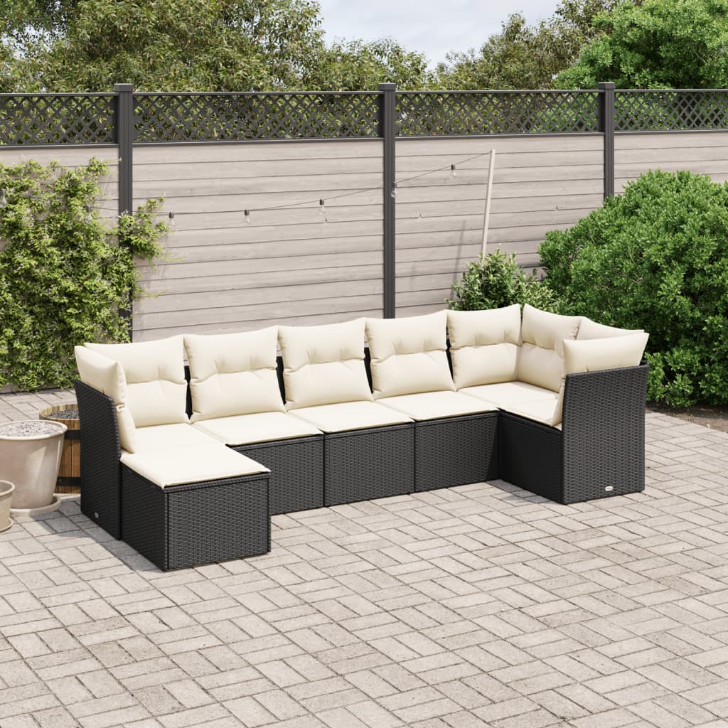 7-tlg. Garten-Sofagarnitur mit Kissen Schwarz Poly Rattan 7-tlg. Garten-Sofagarnitur mit Kissen Schwarz Poly Rattan