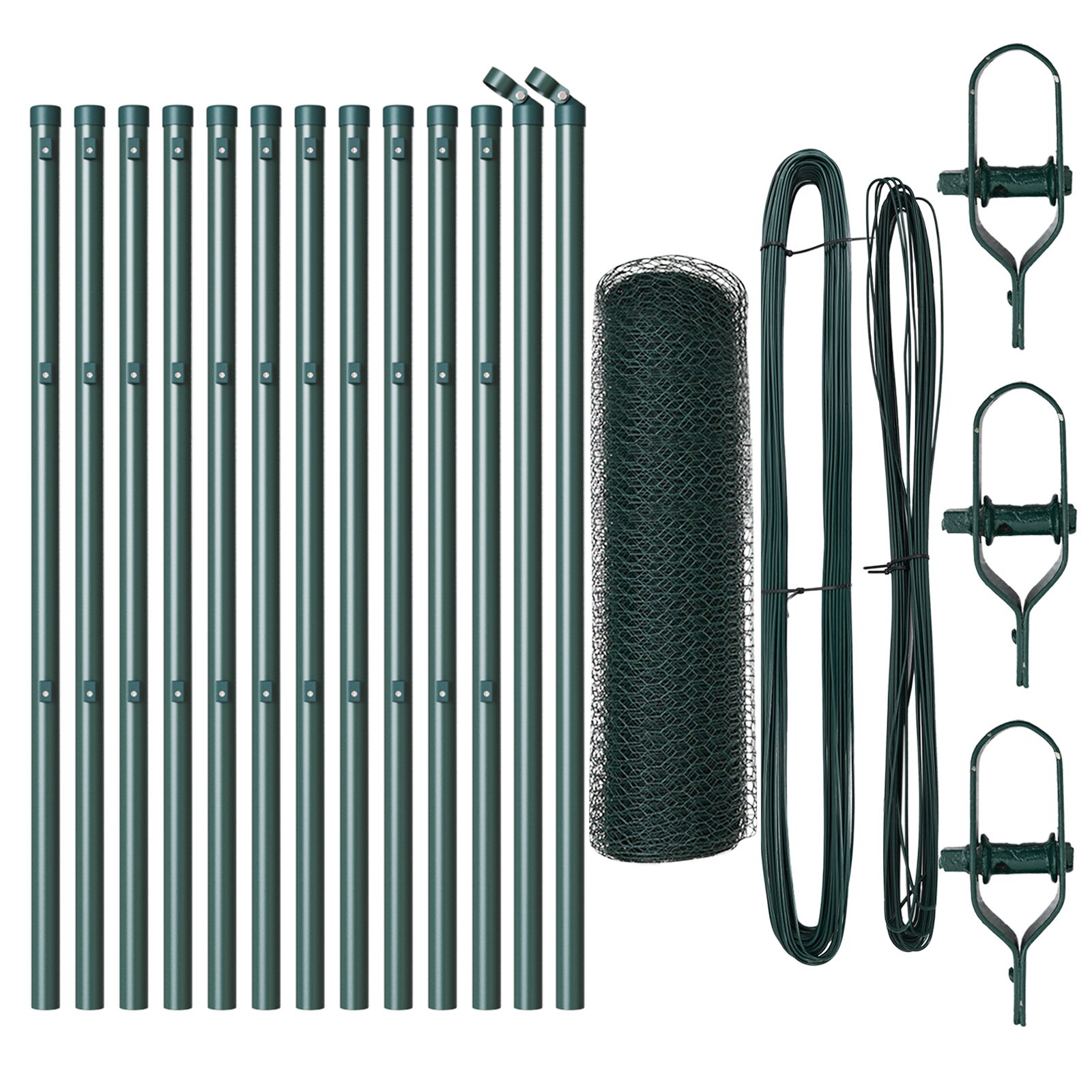 Sechseckzaun Grün 0,4x25 m Stahl, Zaunpfosten 13 Stück Grün Ø32 mm 80 cm verzinkter Stahl