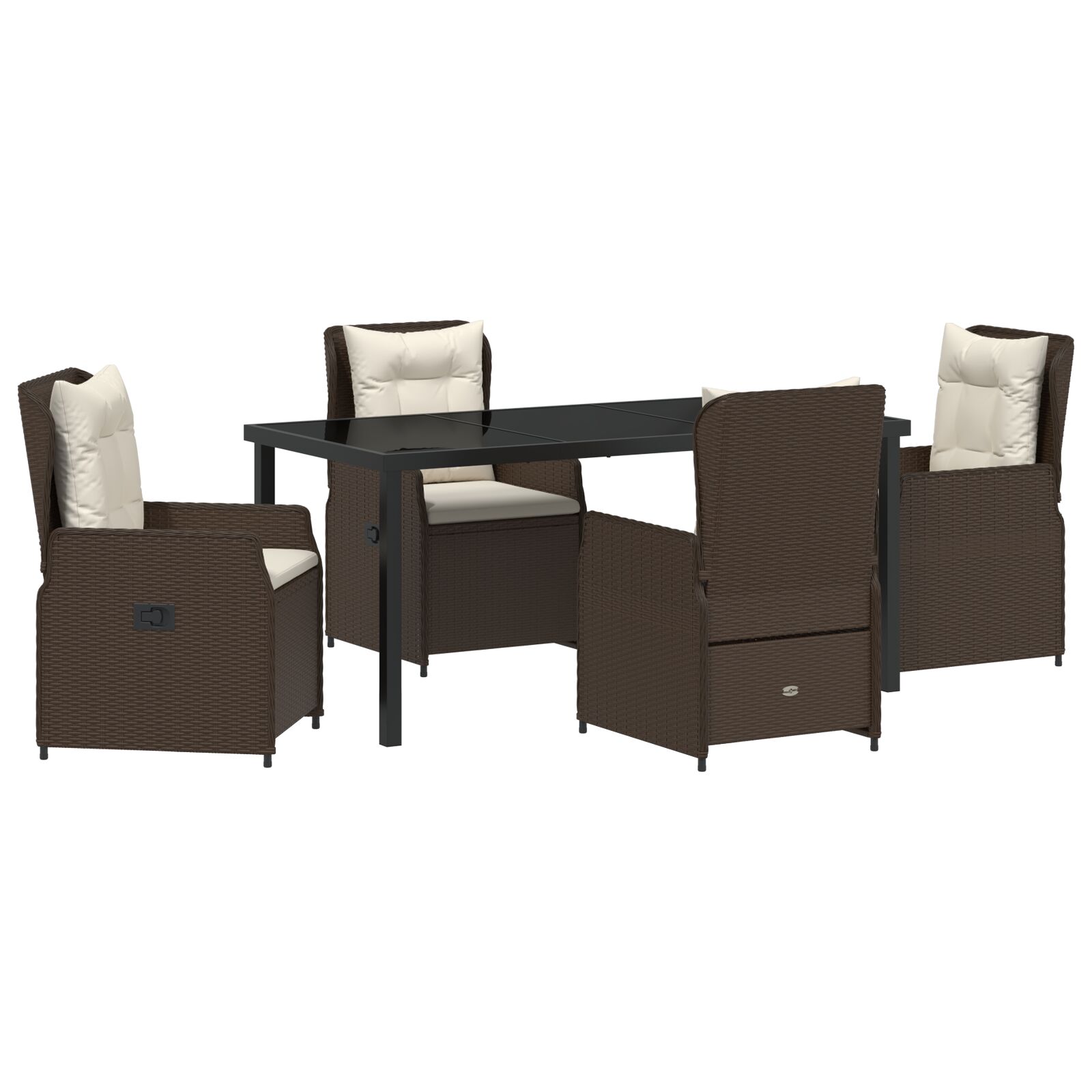 5-Teiliges Garten Essgruppe Braun Poly-Rattan, Gartentisch Schwarz 160x80x73 cm Sicherheitsglas