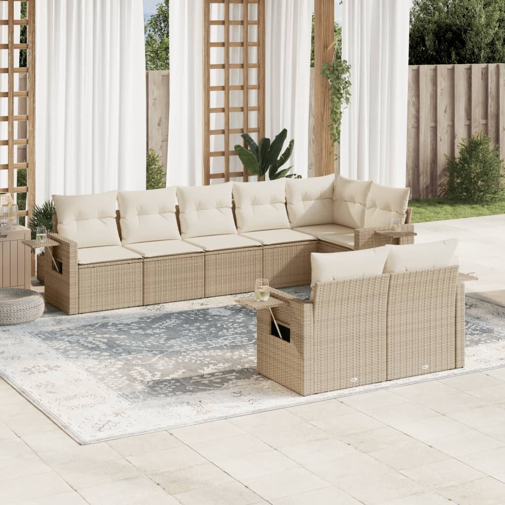 8-tlg. Garten-Sofagarnitur mit Kissen Beige Poly Rattan 8-tlg. Garten-Sofagarnitur mit Kissen Beige Poly Rattan